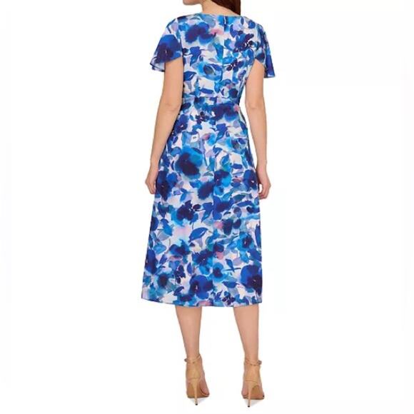 Adrianna Papell Women's Printed Chiffon Midi Dress Blue Multi Sz 4 NWT - Picture 4 of 8